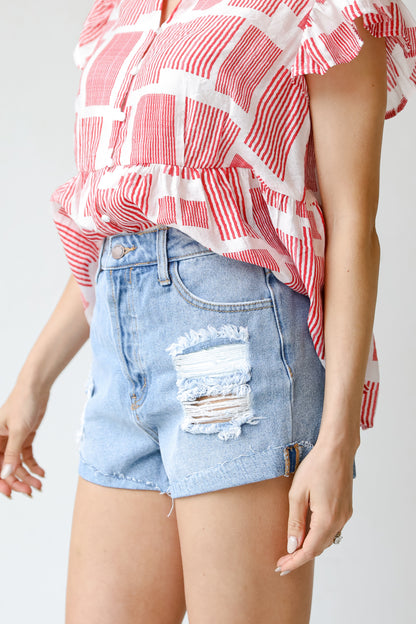 Distressed Denim Shorts side view