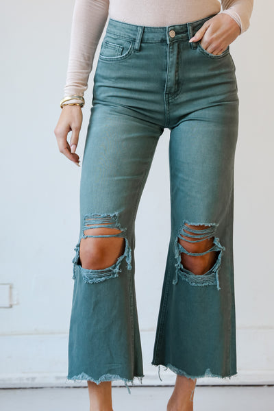 Sage Distressed Flare Jeans