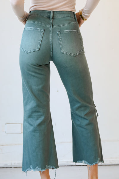 Sage Distressed Flare Jeans back view