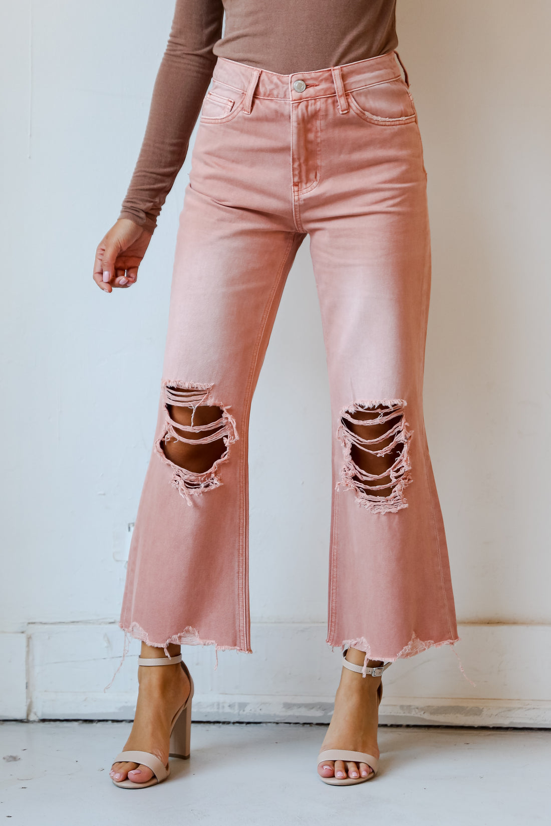 Mauve Distressed Flare Jeans