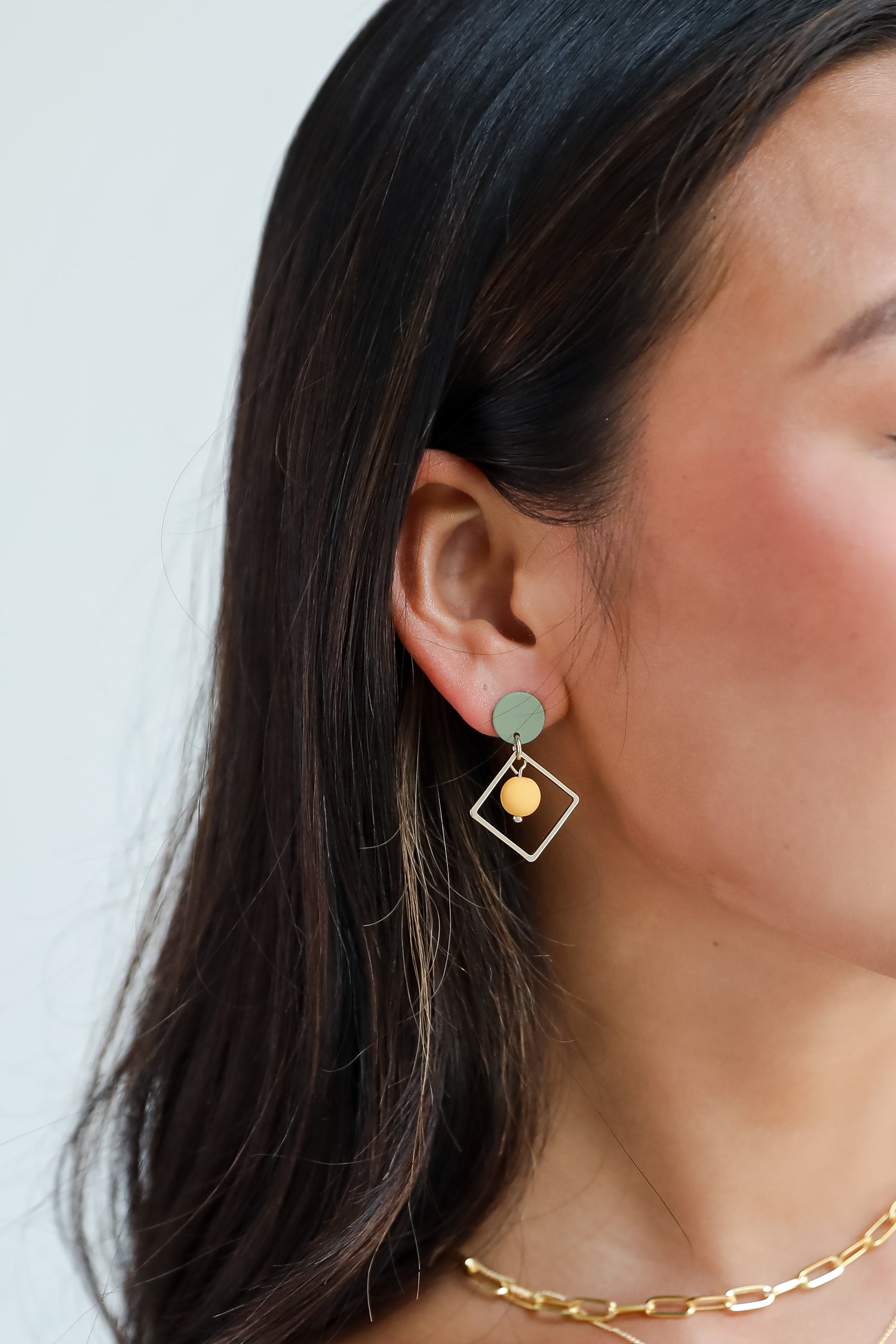 Kylie Green Square Drop Earrings