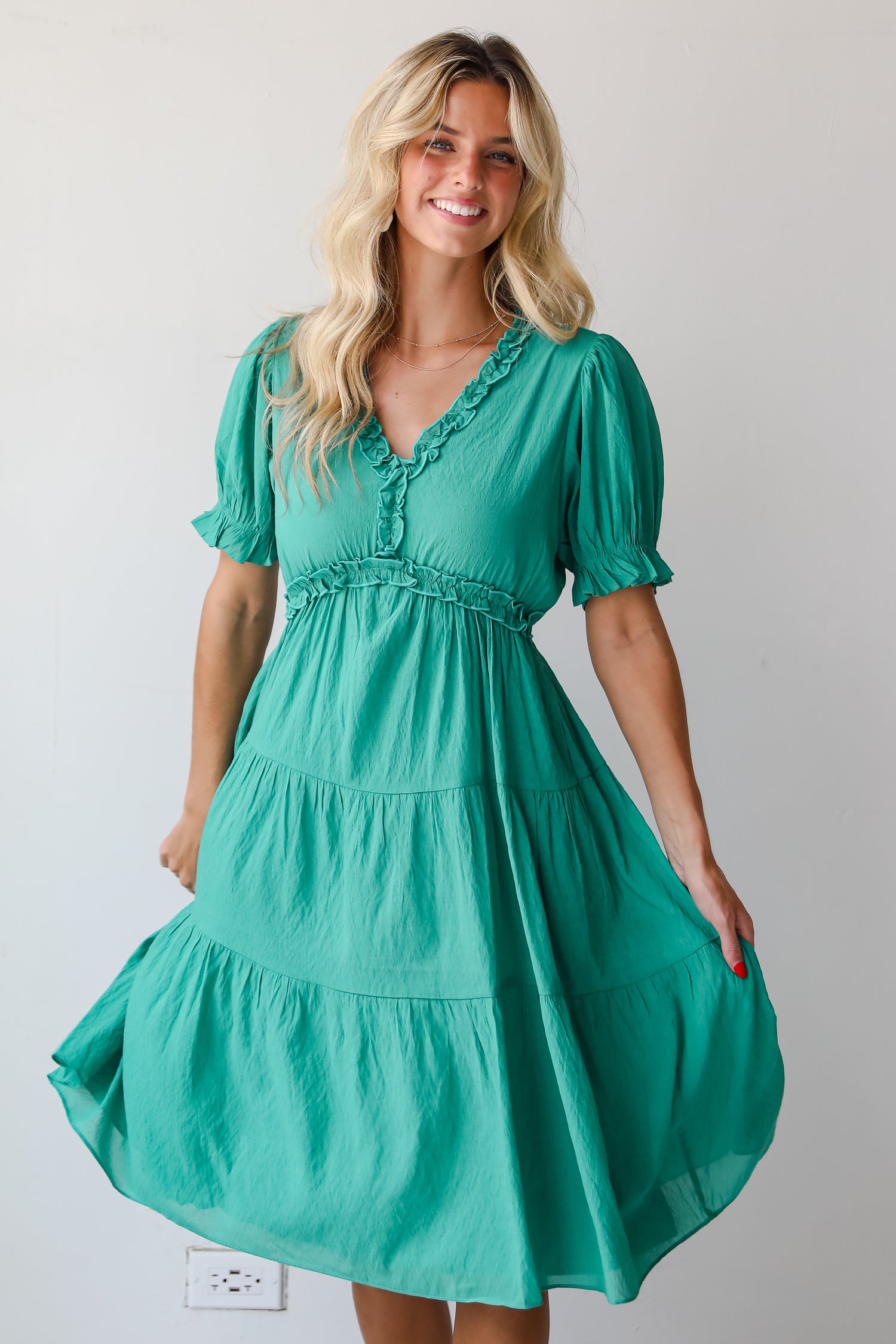 Exquisite Potential Green Tiered Midi Dress