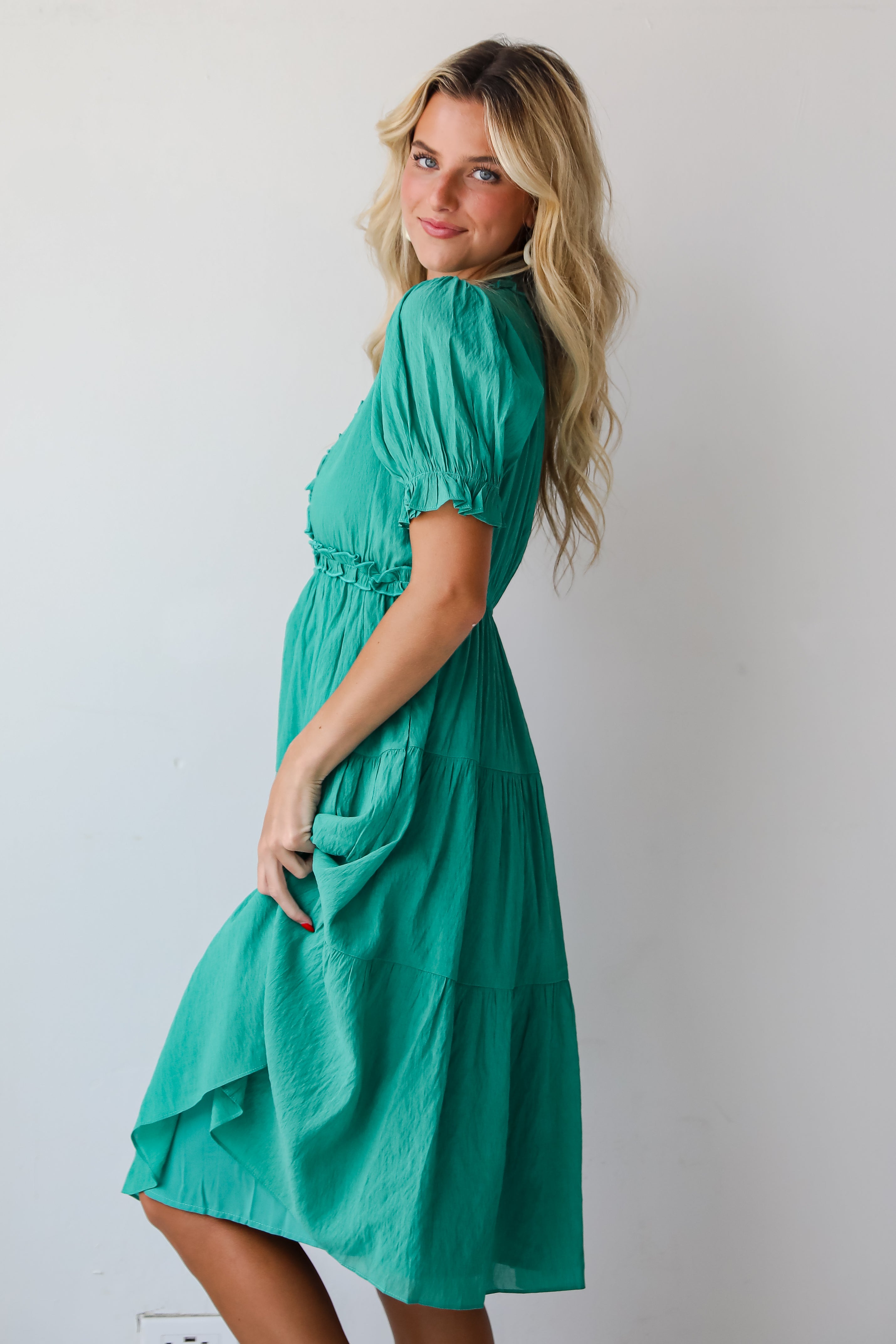 Exquisite Potential Green Tiered Midi Dress