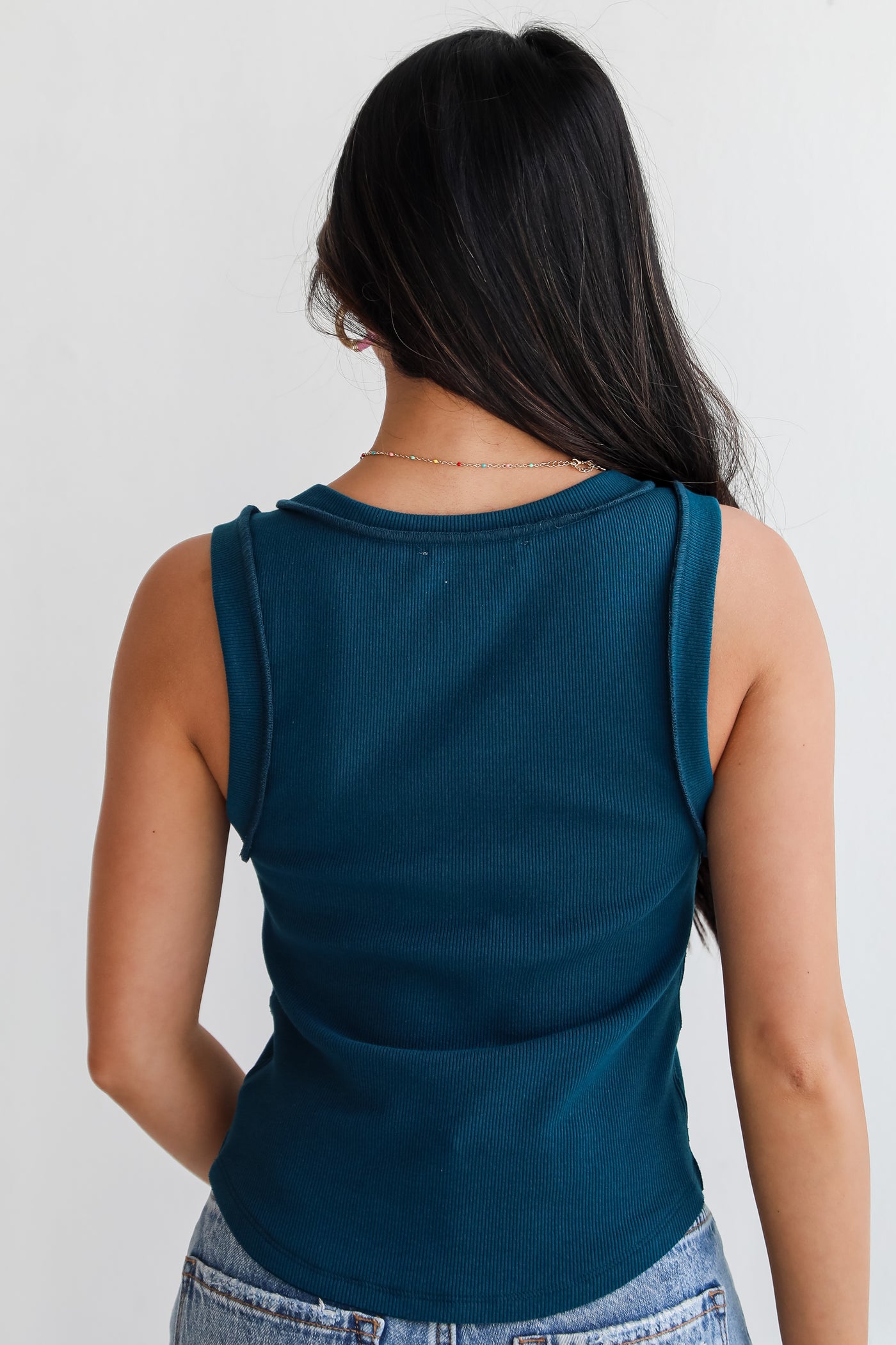 teal Exposed Seam Tank for women