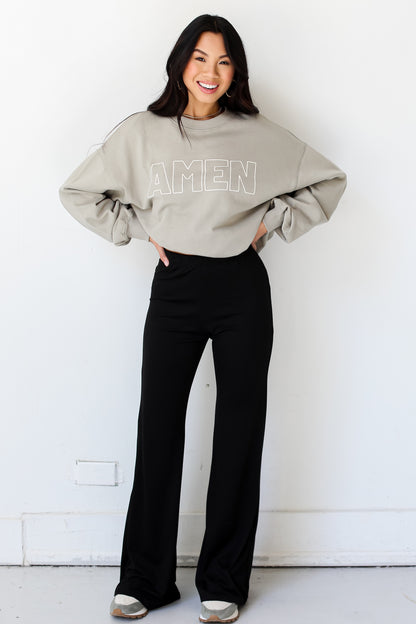 casual black Flare Pants on dress up model