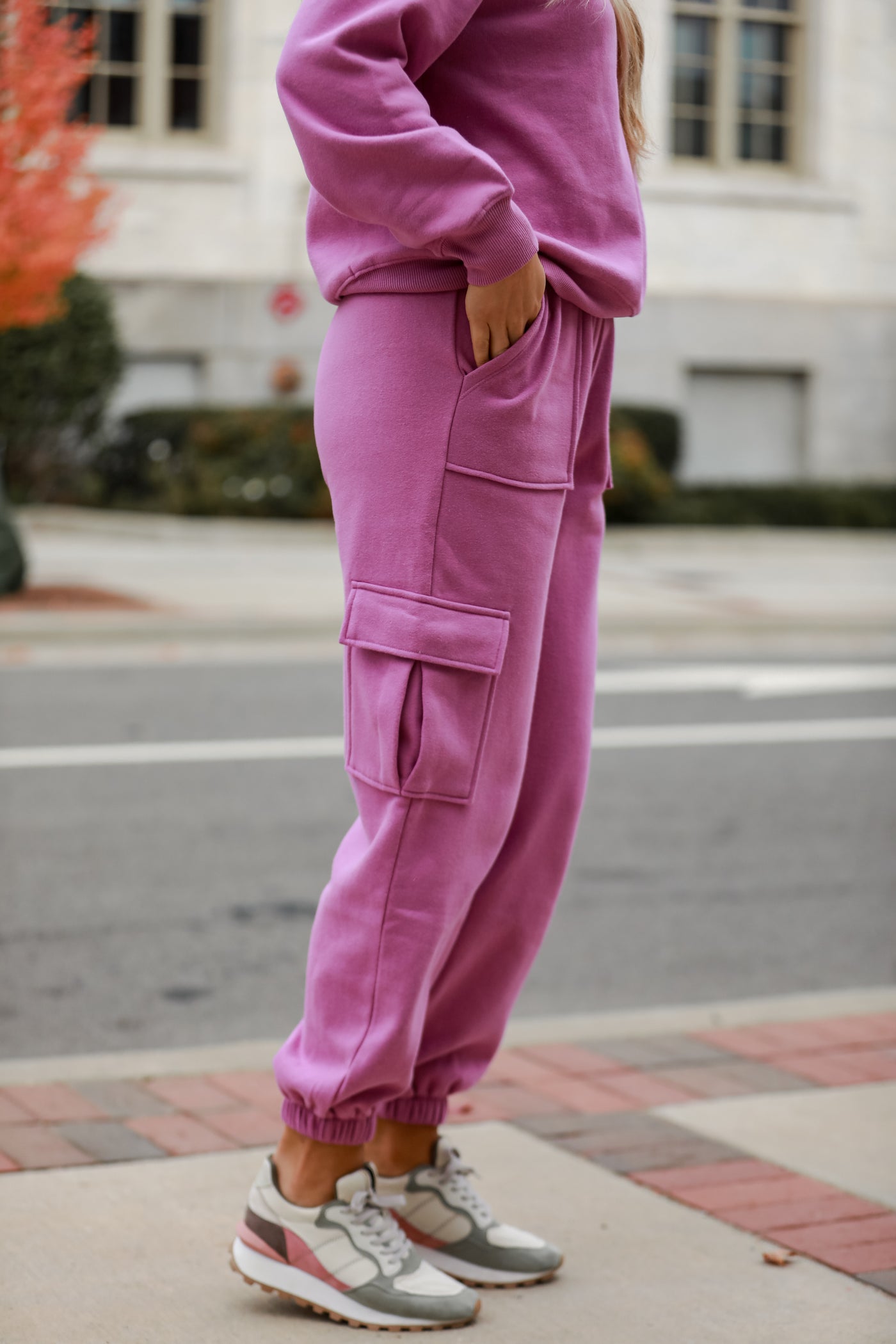 cozy purple Fleece Cargo Jogger Sweatpants