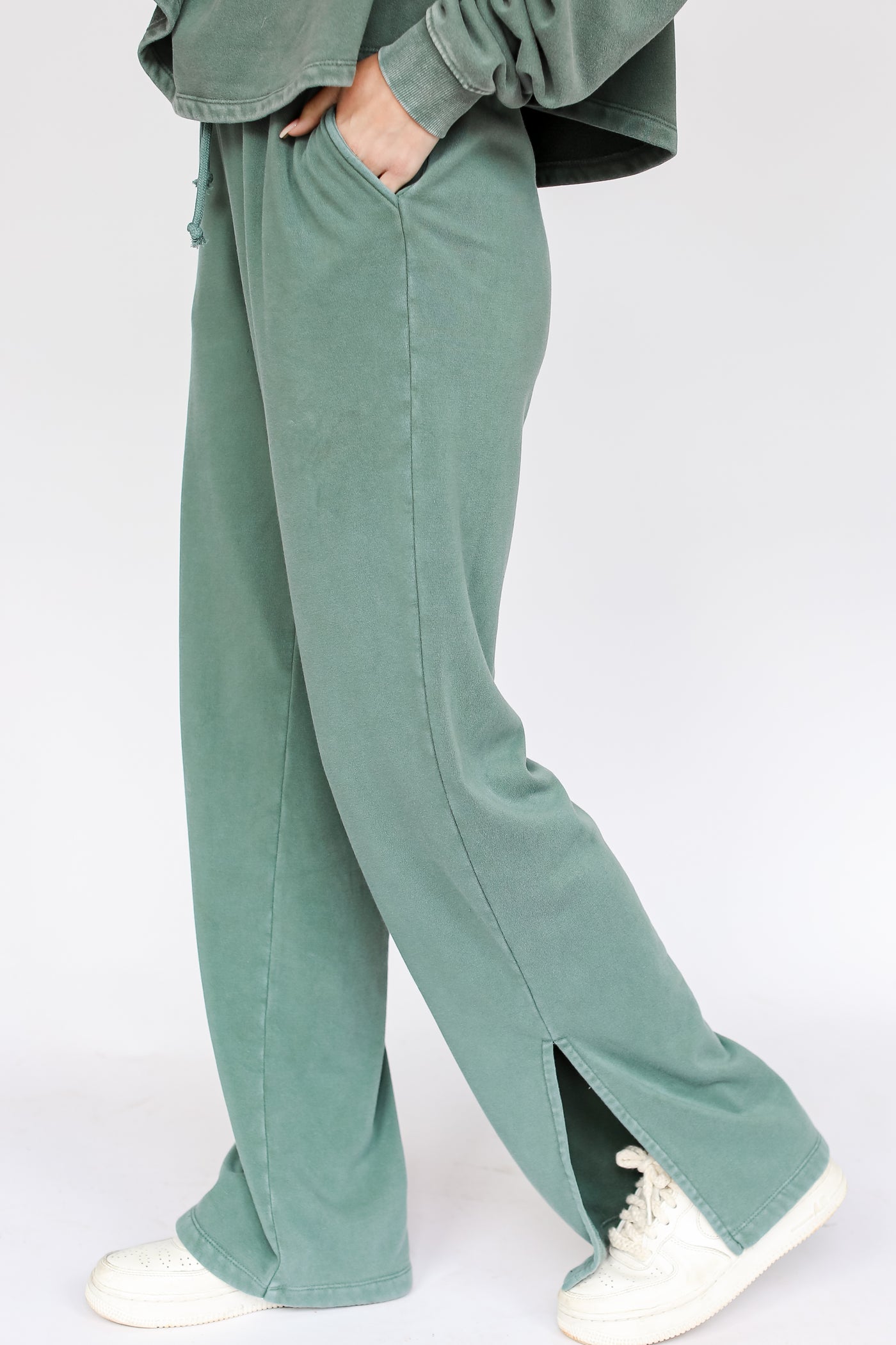 green Fleece Lounge Pants side view