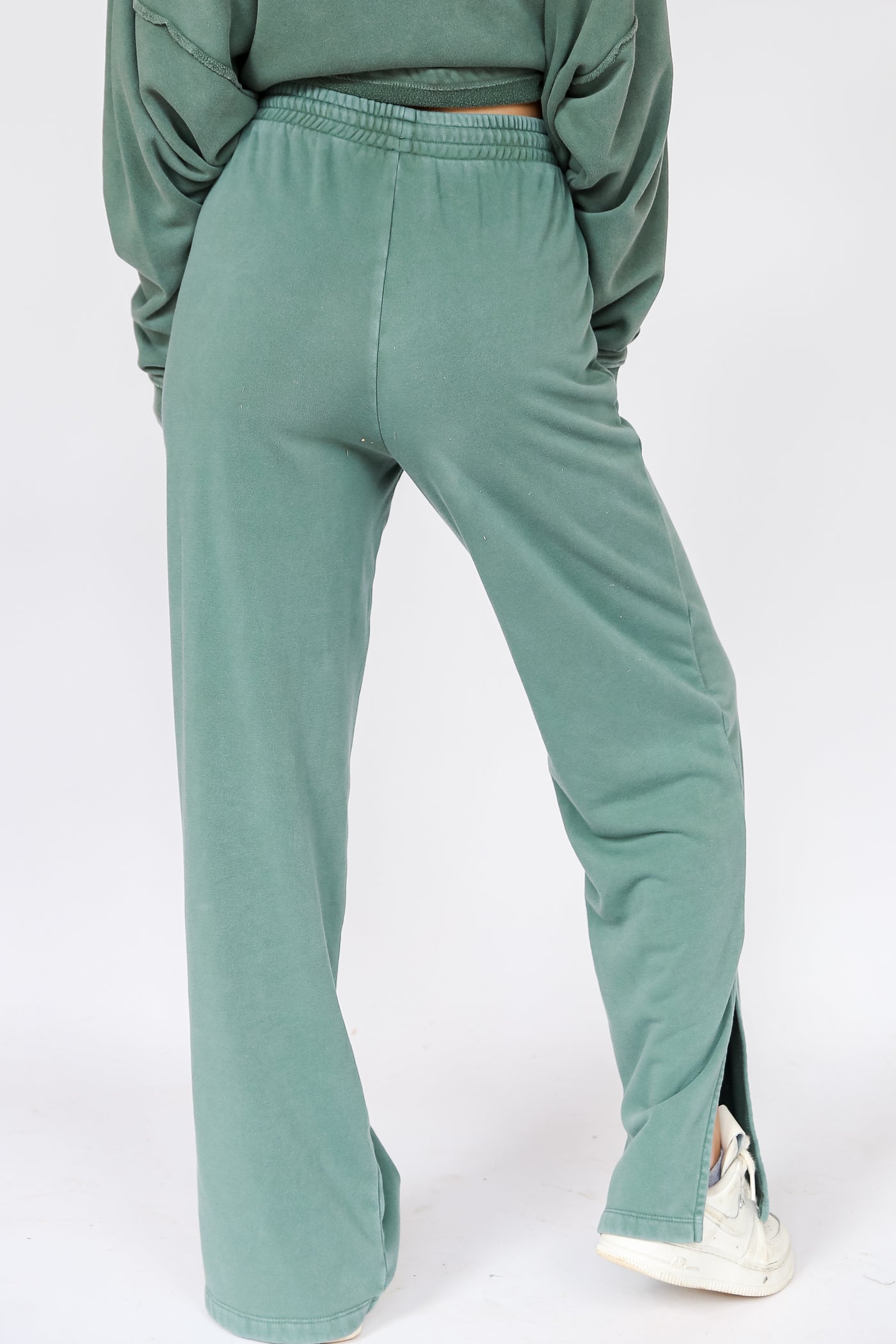 sage green Fleece Lounge Pants back view