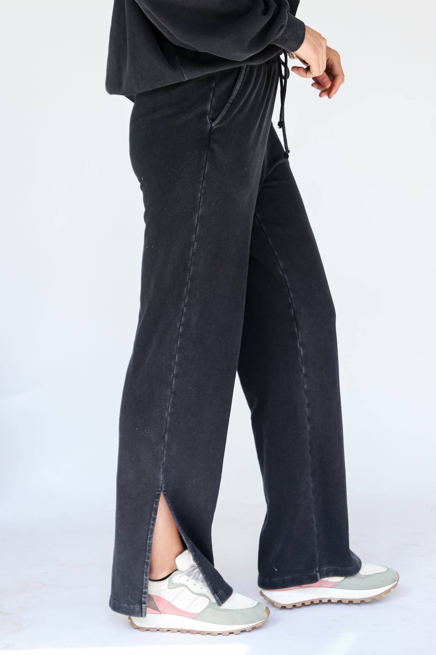 black Fleece Lounge Pants side view