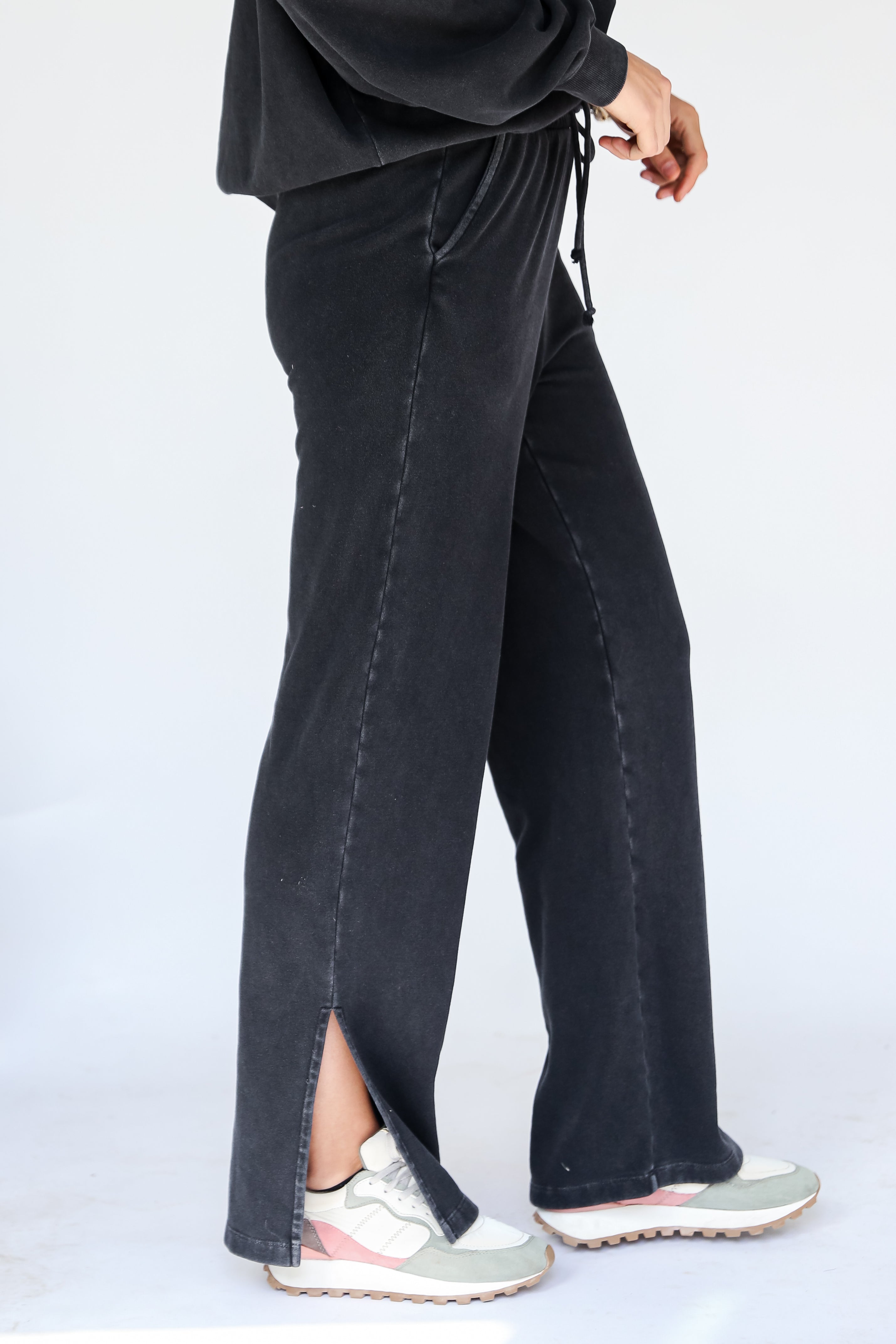black Fleece Lounge Pants side view