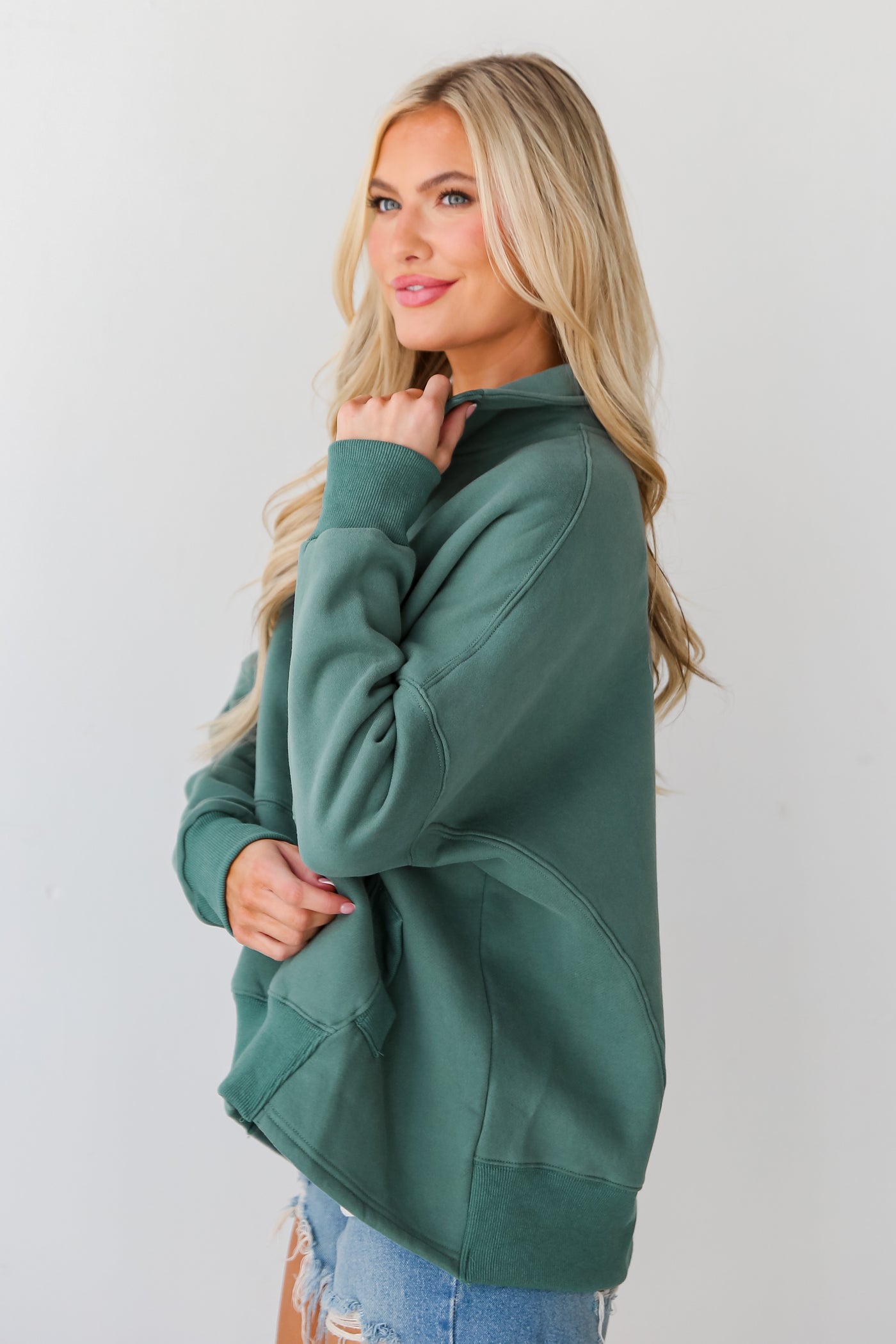green Oversized Fleece Pullover side view