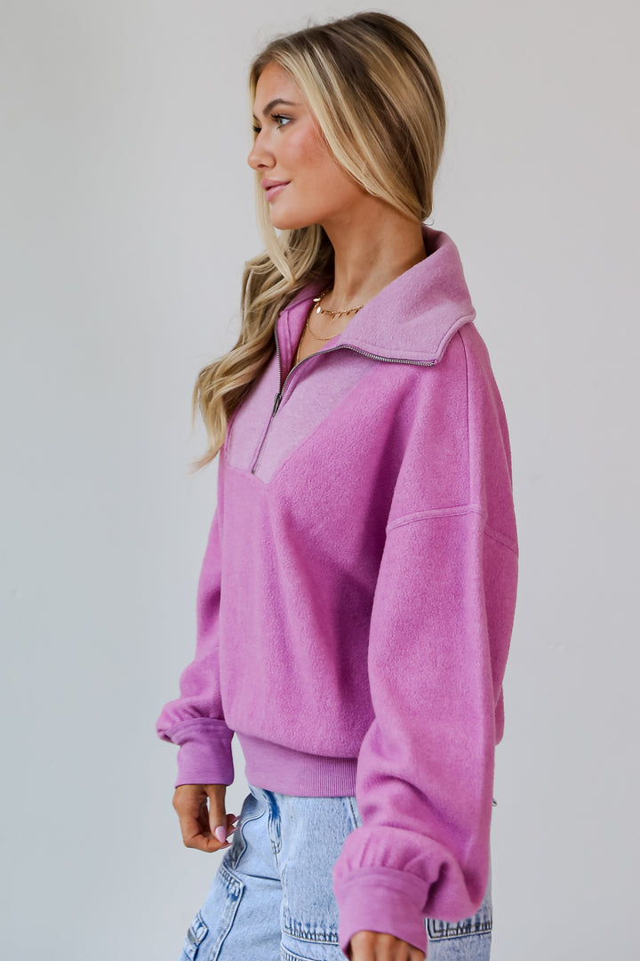 purple Fleece Quarter Zip Pullover side view