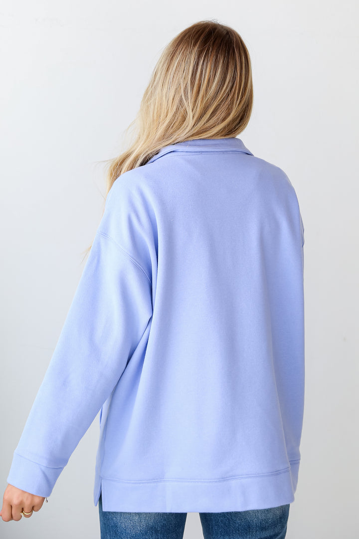 blue Oversized Fleece Quarter Zip Pullover back view