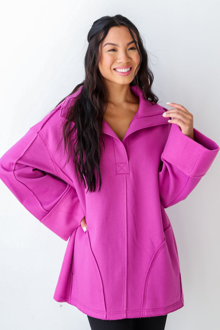 Purple Oversized Fleece Pullover front view