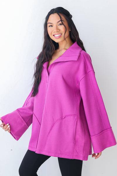 Purple Oversized Fleece Pullover side view