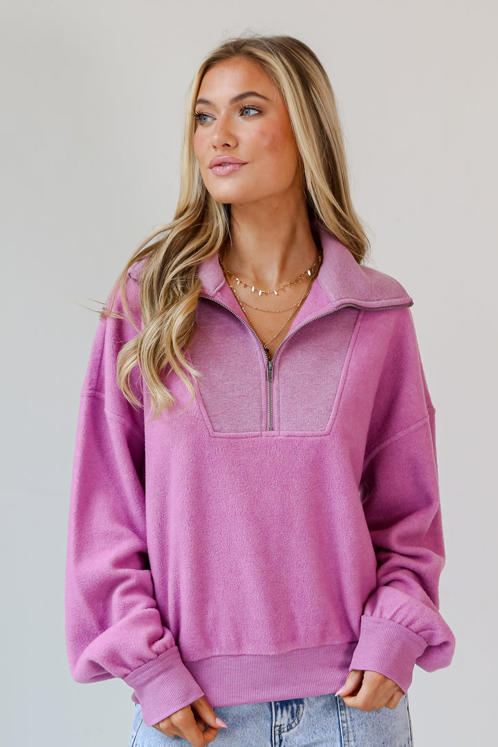 purple Fleece Quarter Zip Pullover front view