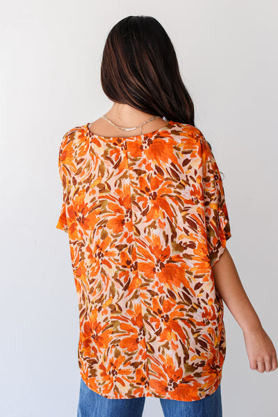 rust Oversized Floral Blouse back view