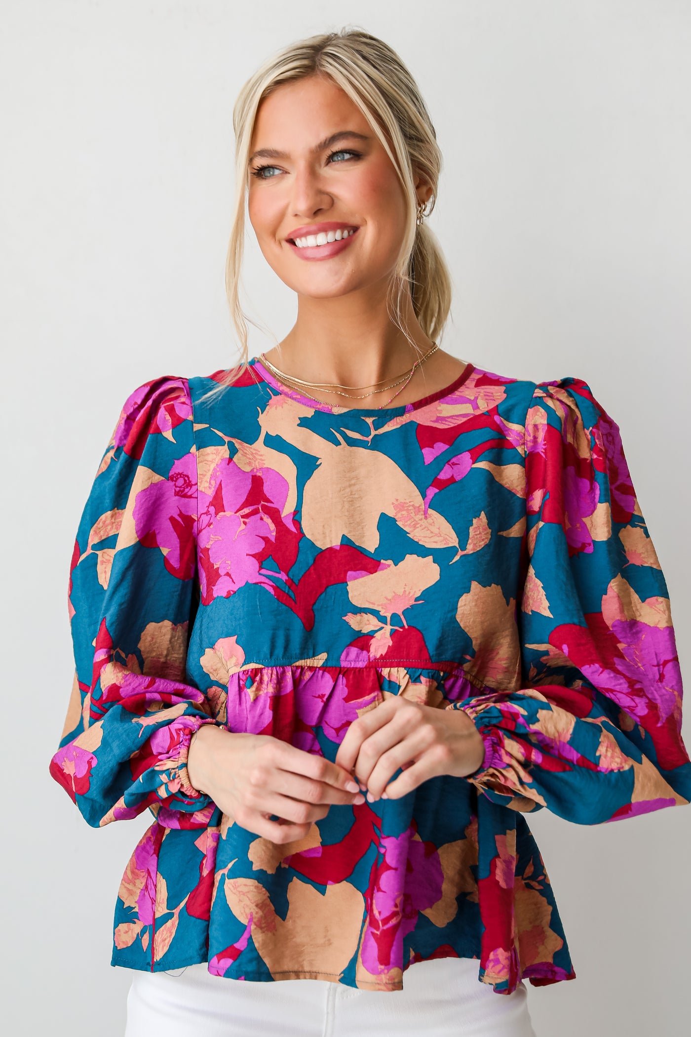 blue Floral Babydoll Blouse for women