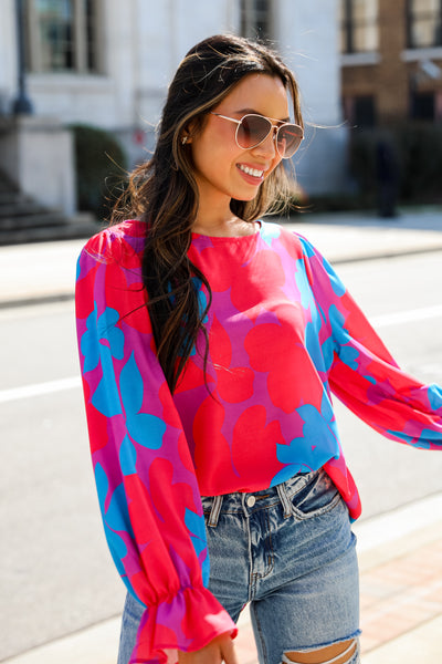 hot pink Floral Blouse