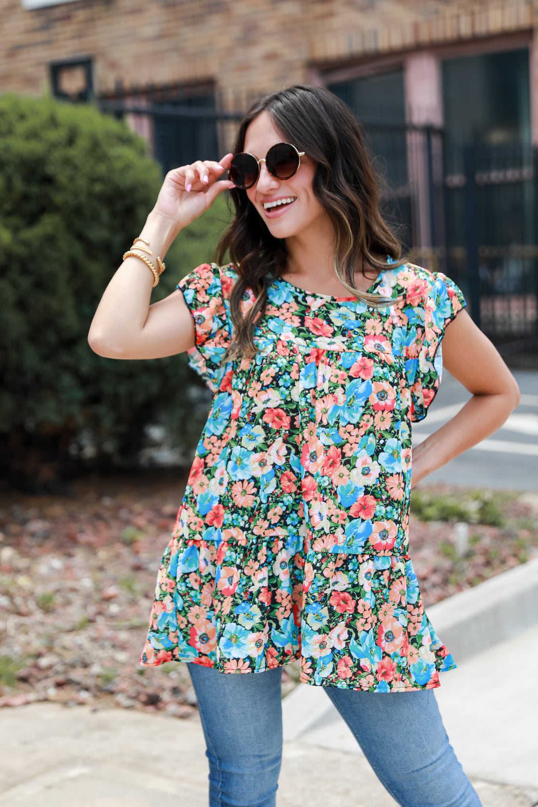 Floral Blouse on model