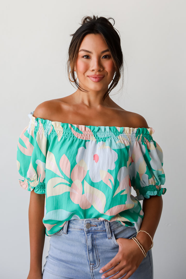 Sunshine Seeking Green Floral Blouse