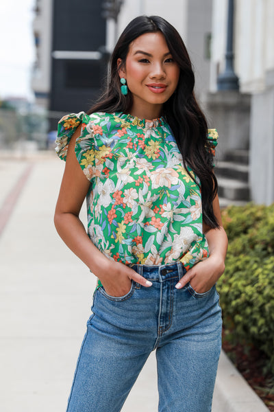 Floral Ruffle Blouse on model