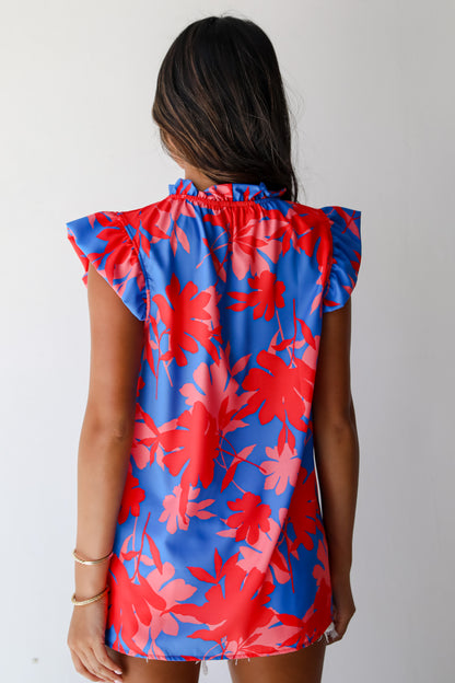 Always Elevated Blue Floral Ruffle Blouse