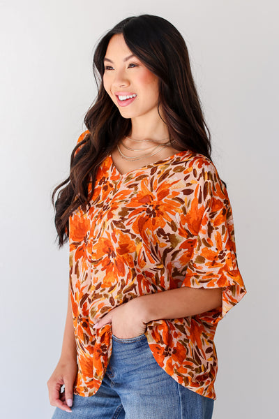 rust Oversized Floral Blouse side view