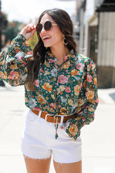 green Floral Blouse