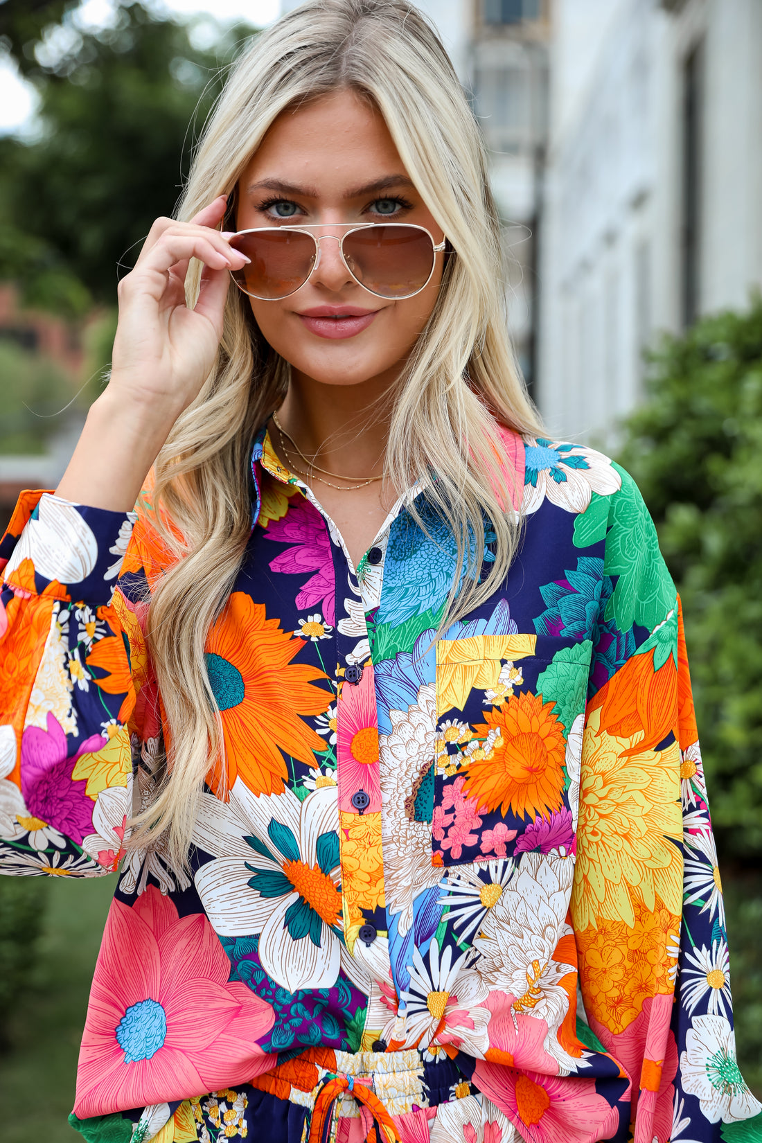 Navy Floral Blouse