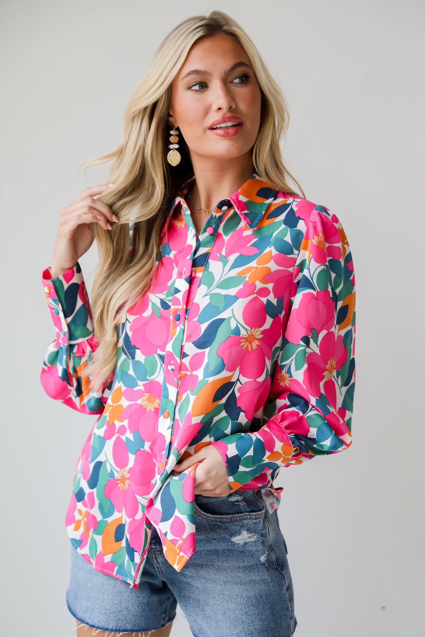 tops for spring Purely Perfection Pink Floral Button-Up Blouse