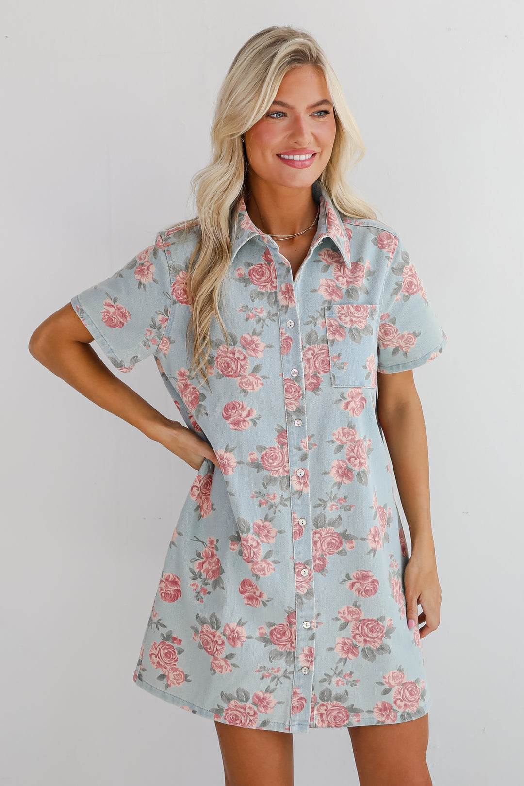 Gorgeous Purpose Denim Floral Mini Dress