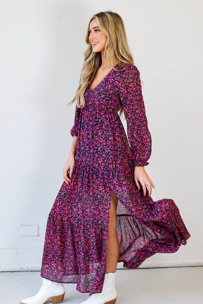 magenta Floral Maxi Dress side view Online Dress Boutiques