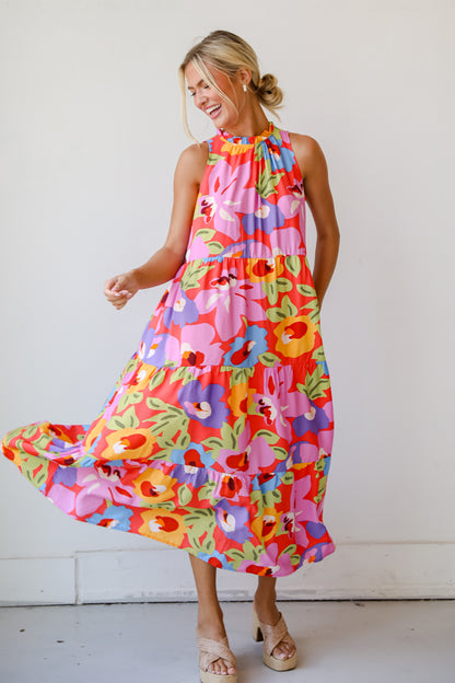 Truly Inspiring Pink Floral Tiered Maxi Dress