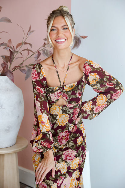 Breathtaking View Plum Floral Maxi Dress