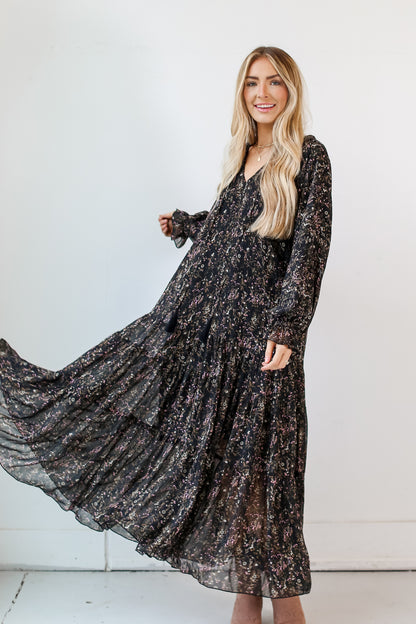 Black Floral Maxi Dress front view