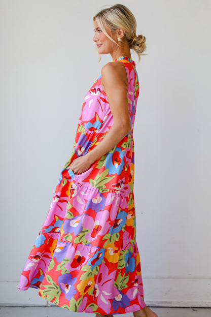 Truly Inspiring Pink Floral Tiered Maxi Dress