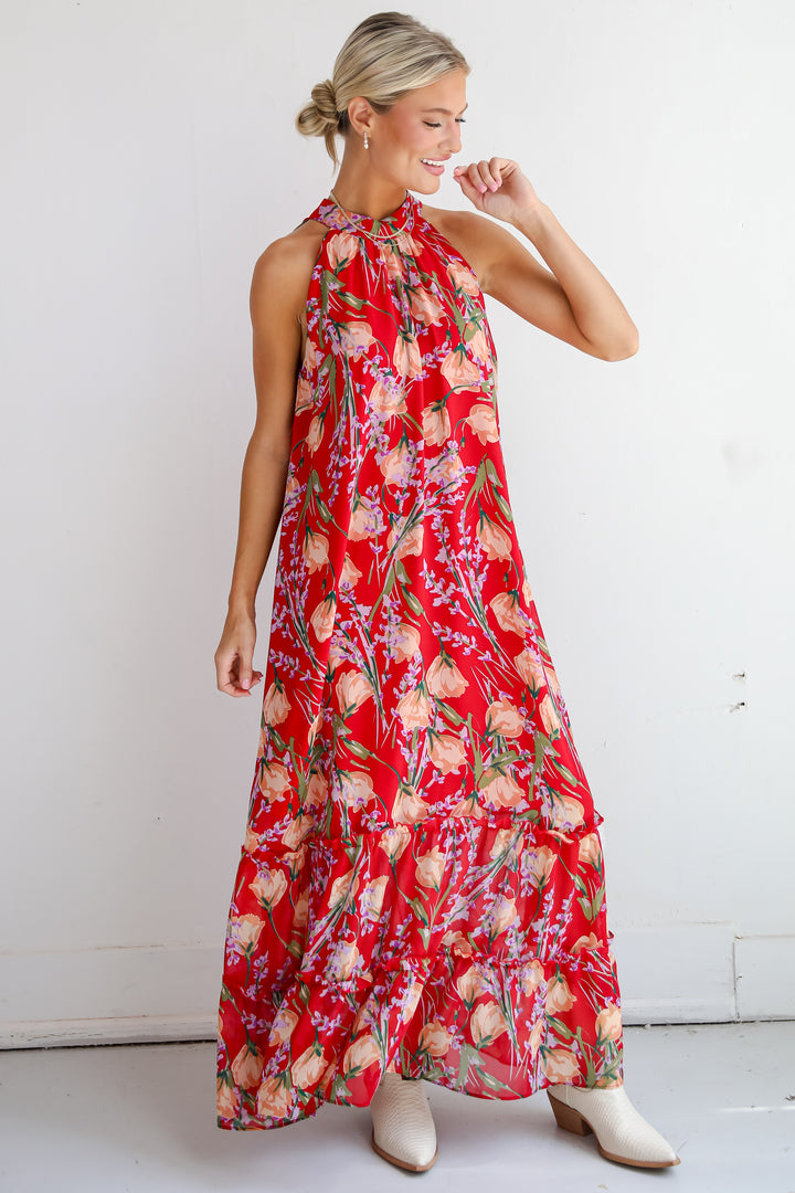 Happily Yours Red Floral Maxi Dress