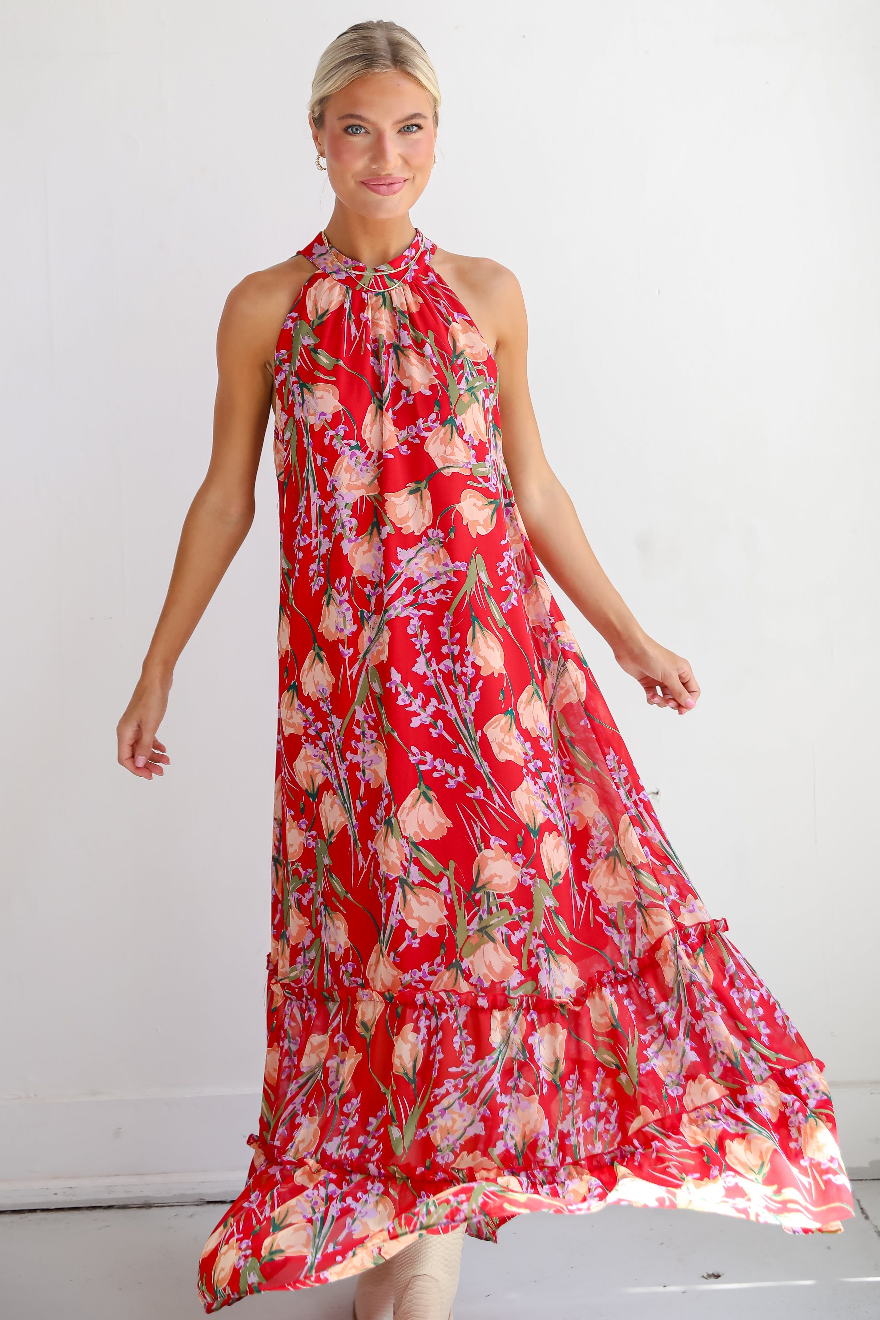 Happily Yours Red Floral Maxi Dress