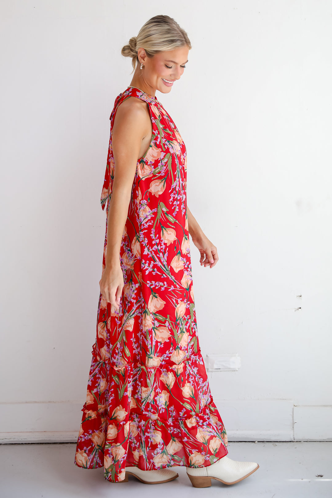 Happily Yours Red Floral Maxi Dress