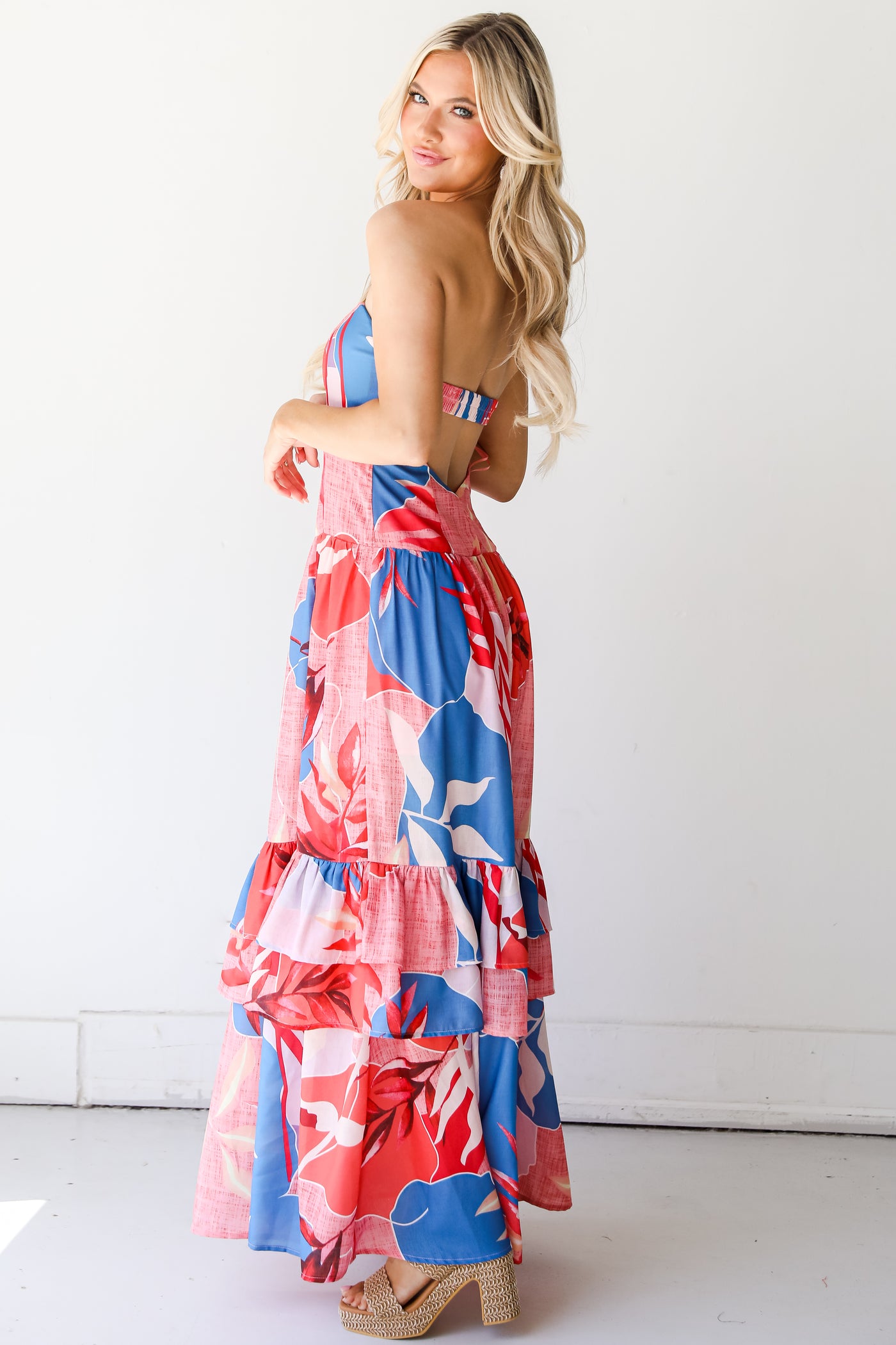 Tropical Strapless Maxi Dress side view