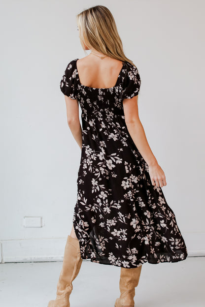 Black Floral Midi Dress back view