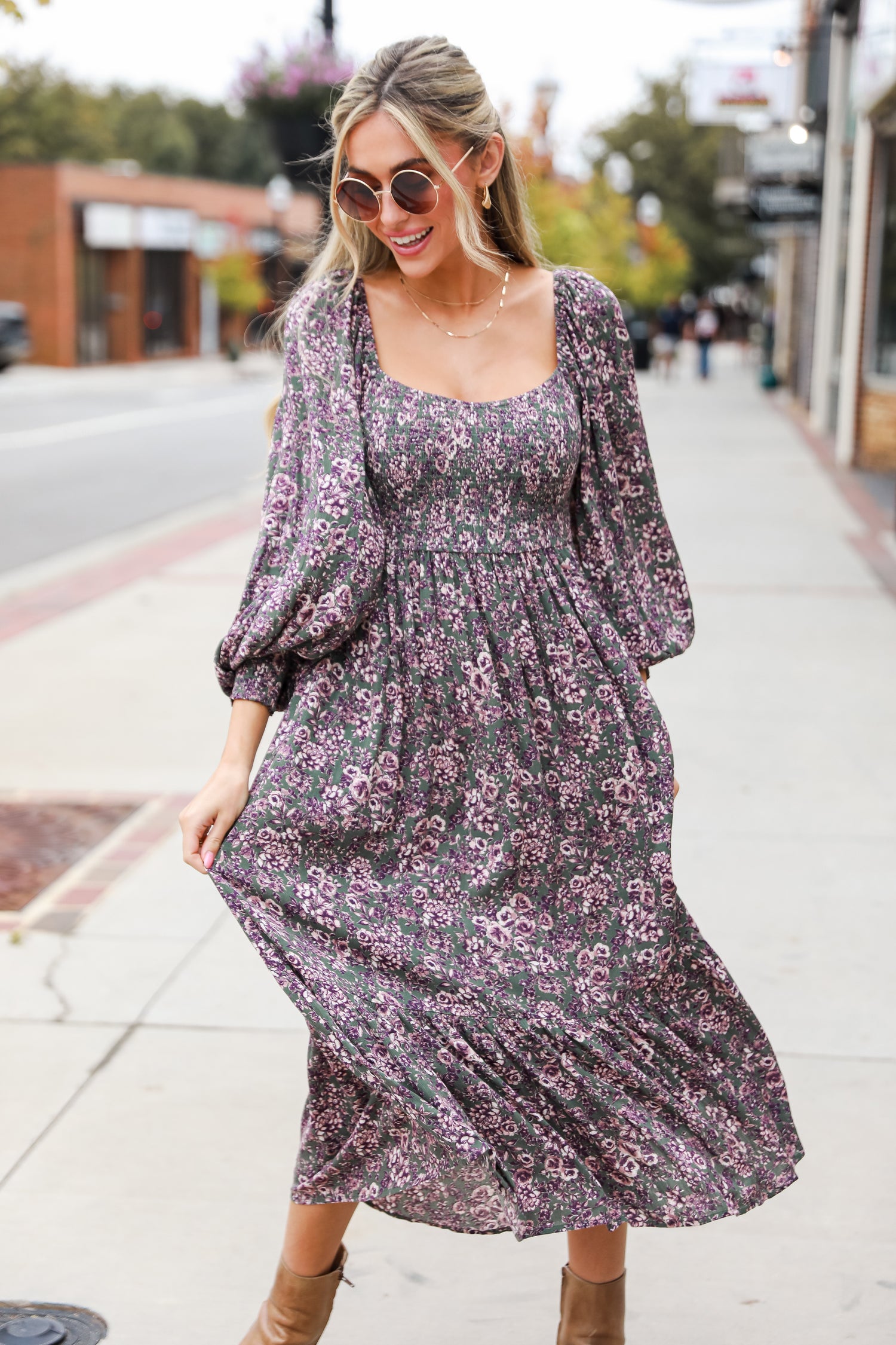 Floral Midi Dress on model