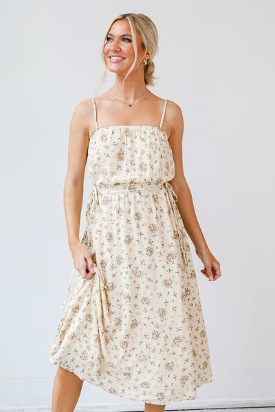 cream Floral Midi Dress
