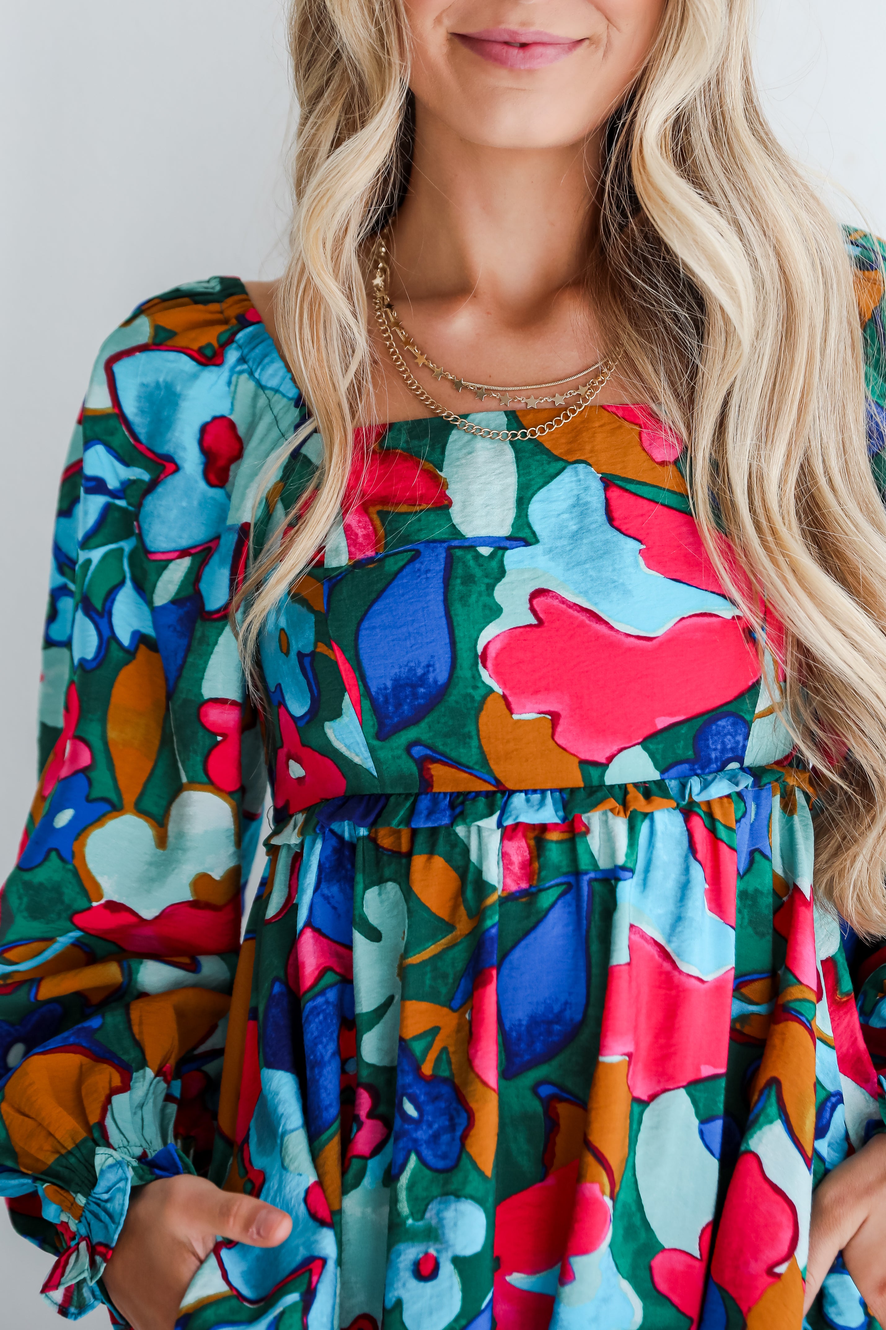 Hand-Made Abstract Floral Mini Tea Dress | Groovy Abstract Primary Colors online