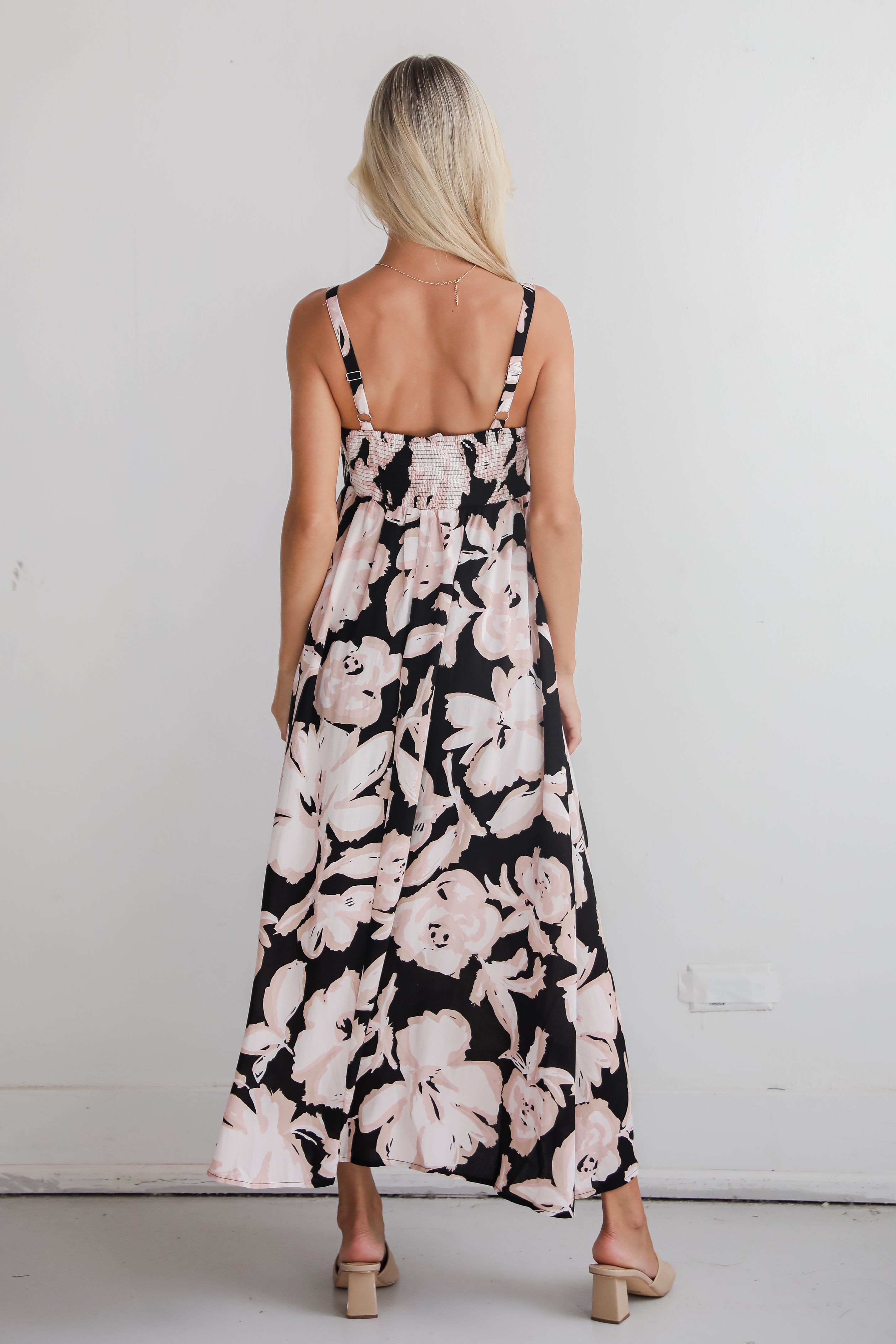 Convincingly Sweet Black Floral Midi Dress