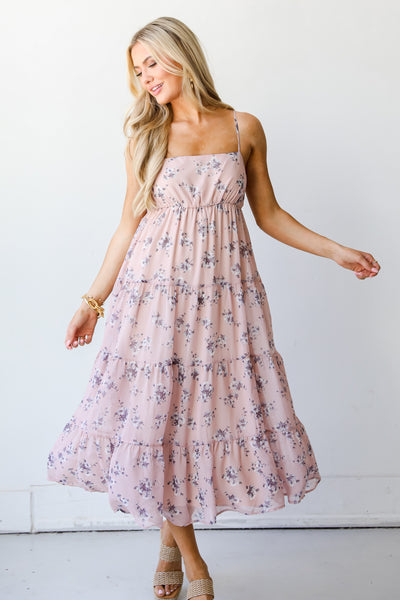 Tiered Floral Midi Dress on model
