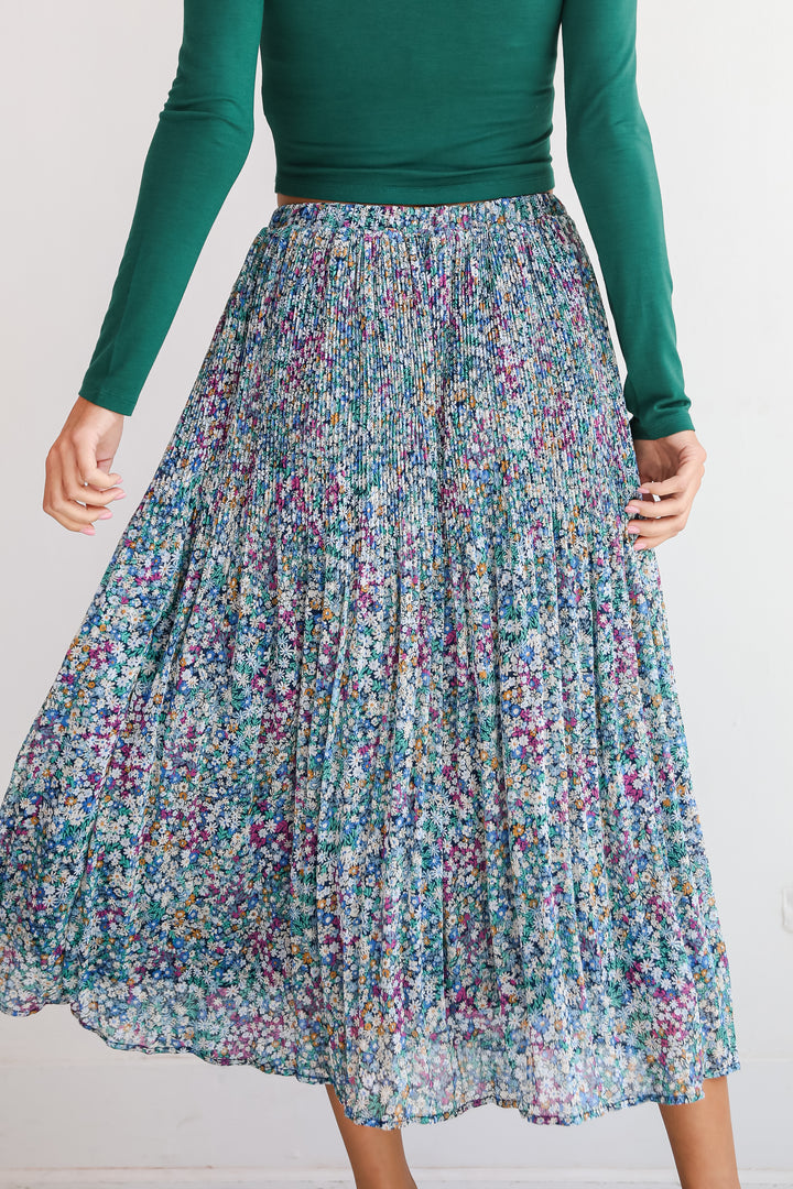 Attractive Essence Navy Floral Midi Skirt