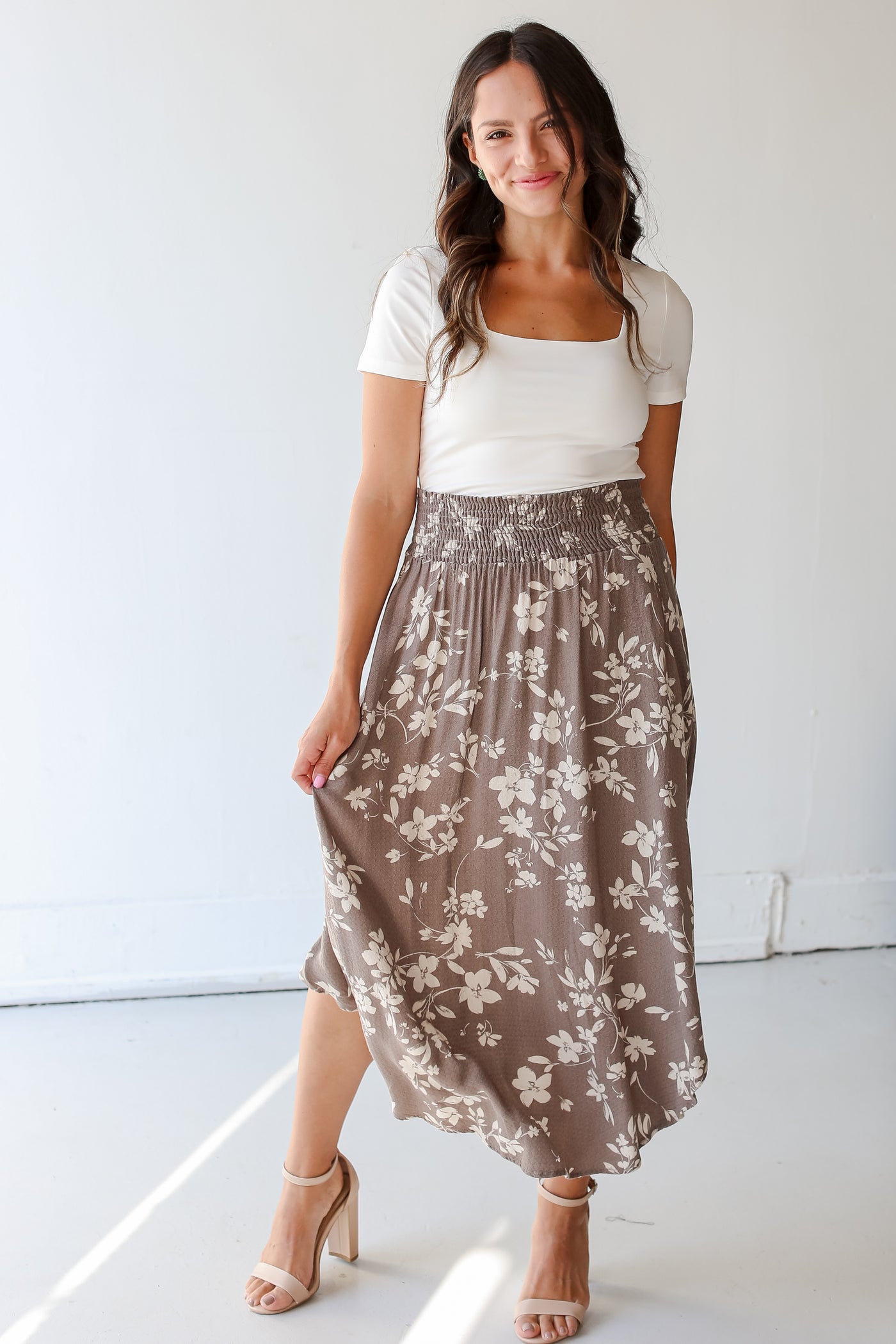 Floral Midi Skirt on dress up model