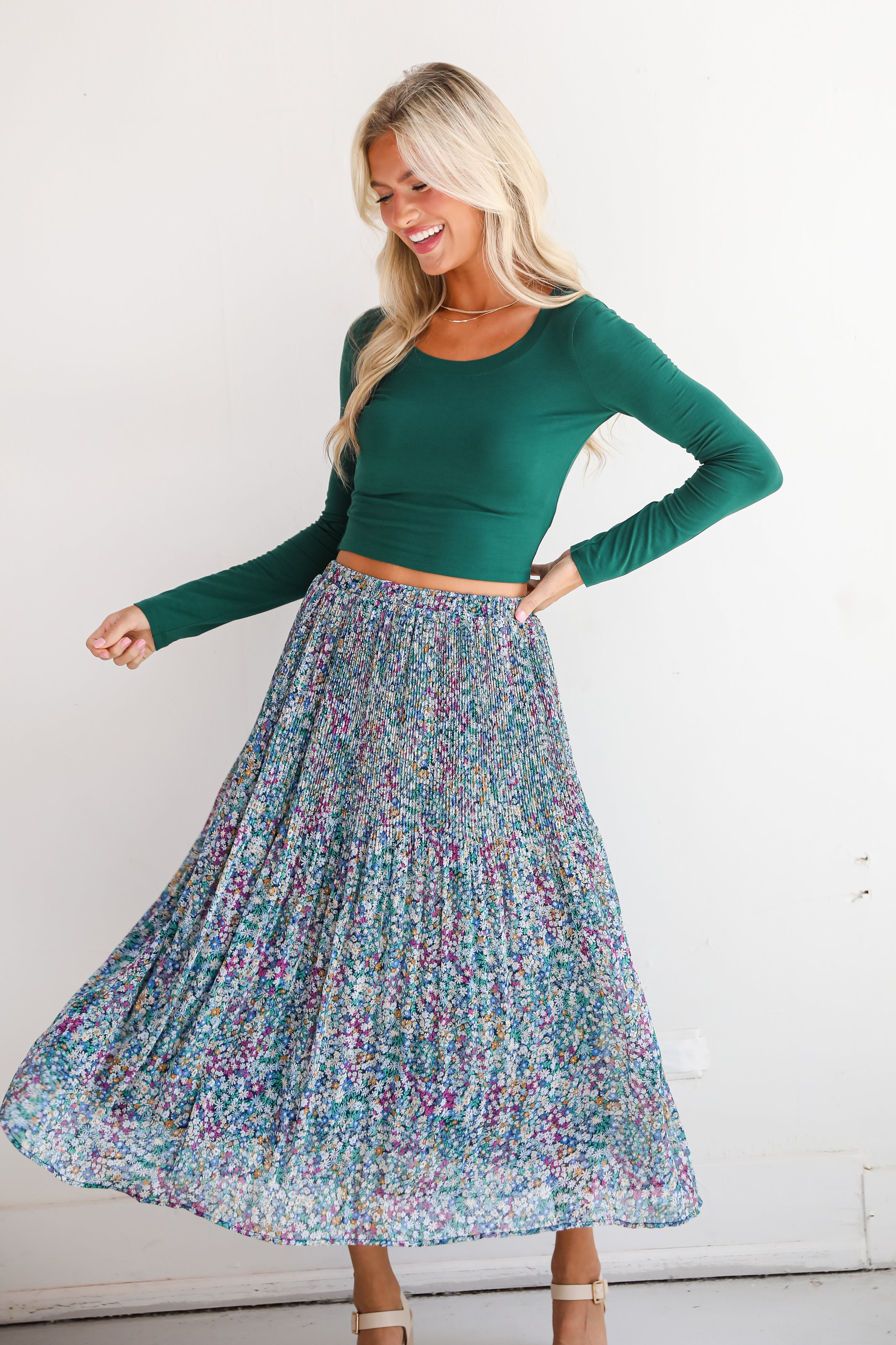 Attractive Essence Navy Floral Midi Skirt